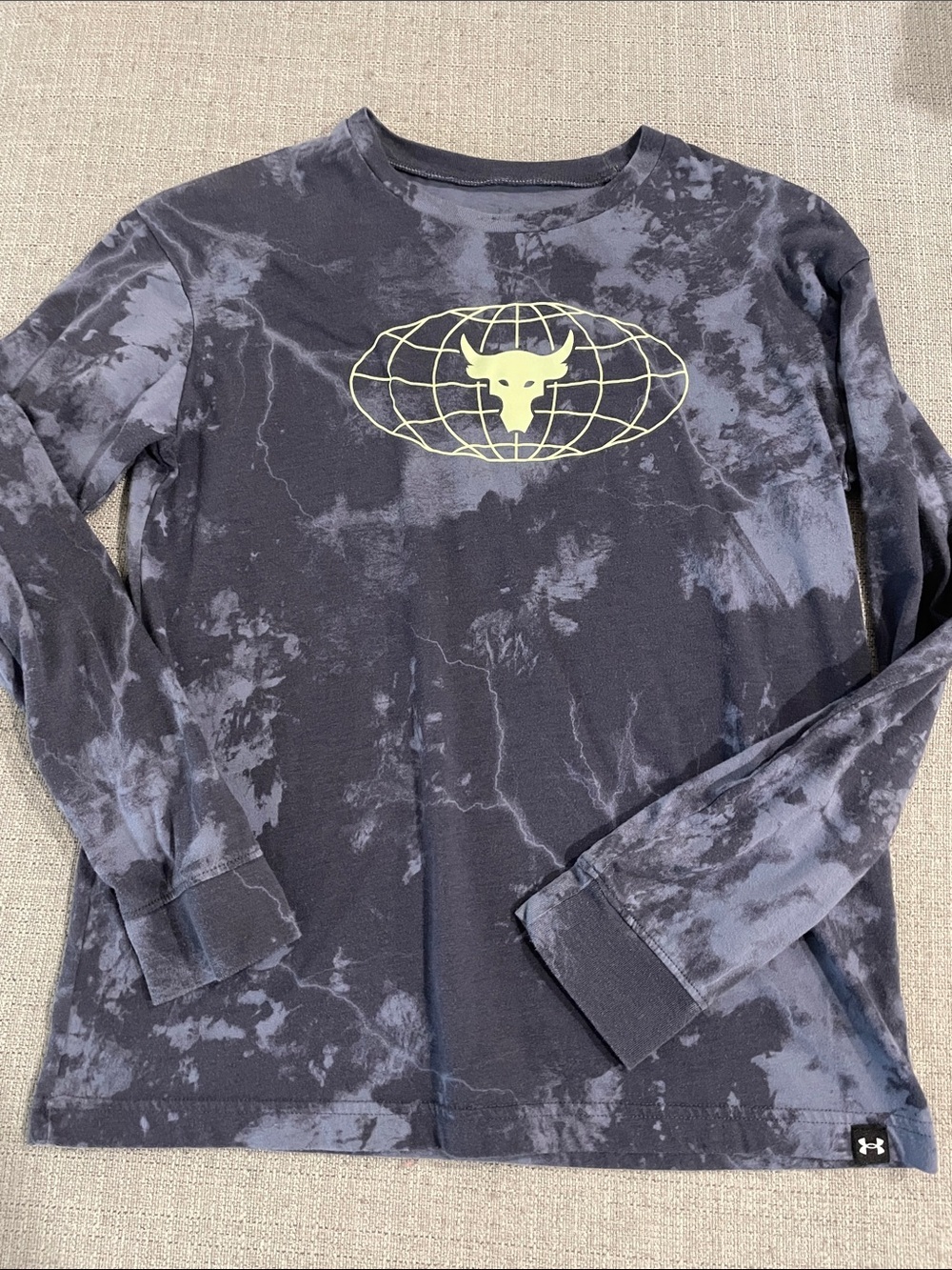 Under Armour Boys' Black Tie-Dye Long Sleeve Tee with Neon Yellow Logo